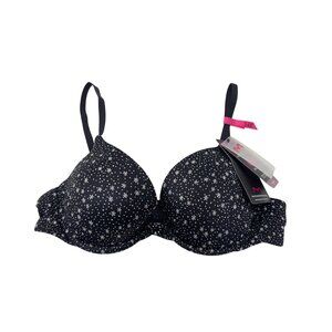 Maidenform Women 34B Black/White Star Print Underwire Lightly Lined Push-Up Bra